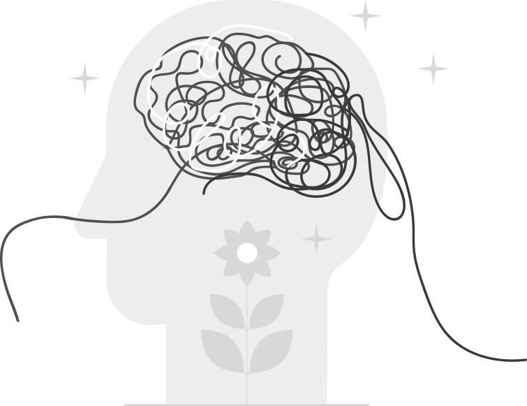Immagine vettoriale di una sagoma di una testa con dei fili aggrovigliati che formano il cervello